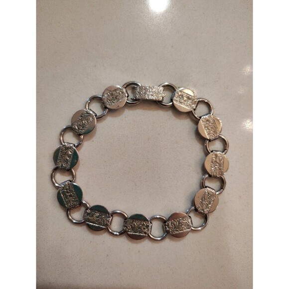 Vintage SARAH COVENTRY COV Silver Tone Link Bracelet 7” Etched Floral - Picture 3 of 6